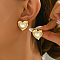 Fashionable French Style 201 Stainless Steel Stud Earrings, Golden, with Imitation Pearl, Heart, 22x22mm