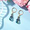 Glass Seed Beads Leverback Earrings, with 304 Stainless Steel Earring Findings and Glass Teardrop, Golden, Midnight Blue, 33~34x8mm