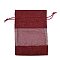 Cotton Packing Pouches, Drawstring Bags, with Organza Ribbons, Dark Red, 18.3x13x0.35cm