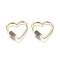 Brass Micro Pave Cubic Zirconia Screw Carabiner Lock Charms, for Necklaces Making, Heart, Golden, Blue, 31x31x3mm