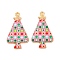 Christmas Theme Rack Plating Alloy Pendants, with Enamel, Golden, Christmas Trees Charm, Pink, 31x17x1.5mm, Hole: 1.8mm