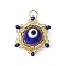 Beaded Star Eye Charms, Loom Pattern Glass Seed Beads Pendants, with Lampwork, Jump Rings, Midnight Blue, 17.5x15.5x8.5mm, Hole: 2.5mm