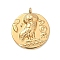 304 Stainless Steel Coin Pendants, Ion Plating(IP), Flat Round with Owl of Athens Charm, Golden, 29x25x5mm, Hole: 2~2.5mm