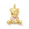 Rack Plating Brass Micro Pave Cubic Zirconia Pendants, Long-Lasting Plated, Lead Free & Cadmium Free, Bear Charms, Real 18K Gold Plated, 26x23x8.5mm, Hole: 5x3mm