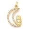 Brass Micro Pave Cubic Zirconia Pendants, Moon with Virgin Charms, with Jump Ring, Golden, 25x15.5x3mm, Hole: 5X2.5mm