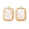 304 Stainless Steel Pendants, with Shell, Rectangle Charms, Golden, 25x17.5x3.5mm, Hole: 1.5mm