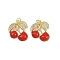 Brass Micro Pave Cubic Zirconia Pendants, Cherry, with Enamel, Lead Free & Cadmium Free, Long-Lasting Plated, Rack Plating, with Jump Ring, FireBrick, 23.5x20.5x5mm