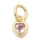 Brass Cubic Zirconia Charms, Heart Charms, Cadmium Free & Lead Free, Real 18K Gold Plated, Long-Lasting Plated, Pink, 7x5x2.5mm, Hole: 3mm