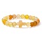 Natural Yellow Agate Round Beads Stretch Bracelets, Cross Jewelry for Women