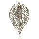 Antique Silver Alloy Crystal Rhinestone Leaf Necklace Big Pendants ALRI-J045-01AS-2