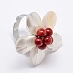 Laiton blanc perle bagues coquille fleur de platine RJEW-E022-R07-2