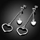 Sweet Silver Plated Brass Heart Dangle Stud Earrings EJEW-BB00706-2