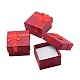 厚紙のリングボックス  サテンリボンは、外部ちょう結びに  正方形  ブラウン  4.1x4.1x2.6cm X-CBOX-G003-08A-3