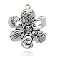Antique Silver Alloy Rhinestone Large Flower Pendants for Necklace Making ALRI-O008-06-1