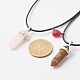 Natural Tiger Eye & Rose Quartz Double Terminated Pointed Pendants Necklaces Set for Couples Best Friends NJEW-JN03676-13