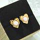 Серьги-гвоздики в форме сердца из натурального белого нефрита и ионного покрытия (IP) из нержавеющей стали 304 EJEW-A118-04G-04-2