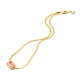 Rosa Zirkonia-Halskette mit rechteckigem Anhänger und flacher Schlangenkette für Damen NJEW-B082-03-2