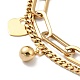 Bracelet multirangs charm cadenas coeur et boule ronde BJEW-G639-21G-2