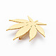 リーフブローチ  バックパックの服のための201つのステンレス鋼の襟章  ニッケルフリー＆鉛フリー  ゴールドカラー  46x52.5x7.5mm  ピン：0.7mm JEWB-N007-017G-FF-2