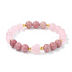 Эластичные браслеты в форме сердца и круглых бусин из натурального родонита MK5607-3-1