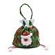 クリスマスの布キャンディーバッグの装飾  巾着漫画人形バッグ  ハンドル付き  クリスマスパーティースナックギフトオーナメント用  シーグリーン  サンタクロース模様  32.5x20x1.3cm X-ABAG-I003-05A-3