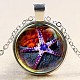 Glass Fantasy Underwater World Purple Starfish/Sea Stars Time Gem Pendant Necklaces NJEW-N0051-001F-02-1