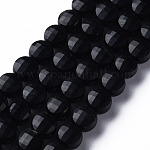 Natural Agate Beads Strands, Dyed & Heated, Faceted, Flat Round, Black, 6x4mm, Hole: 1mm, about 62pcs/strand, 14.76 inch(37.5cm)