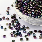 6/0 perles de rocaille en verre, iris ronde, bleu de Prusse, 4mm, Trou: 1mm, environ 4500 pcs / livre