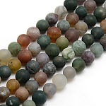 Brins de perles rondes en agate indienne givrée naturelle, 6mm, Trou: 1mm, Environ 59 pcs/chapelet, 14.9 pouce ~ 15.6 pouces