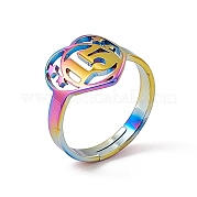 Ion Plating(IP) 201 Stainless Steel Heart with Number 15 Adjustable Ring for Women RJEW-C045-12M