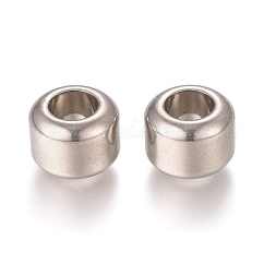 Perles européennes en acier inoxydable 201 résistantes au ternissement, Perles avec un grand trou   , rondelle, couleur inoxydable, 10x7.5mm, Trou: 5.5mm