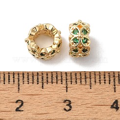 長持ちするメッキ真鍮マイクロパヴェクリアキュービックジルコニアビーズ  ニッケルフリー  花  大穴ビーズ  14KGP本金メッキ  7.9x4.3mm  穴：4.1mm&nbsp;KK-K381-18B-G02