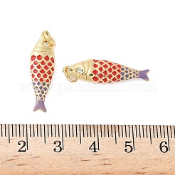 真鍮製エナメルペンダント  キュービックジルコニアの魚型チャーム付き  ラックめっき  カドミウムフリー＆鉛フリー  長持ちメッキ  18KGP本金メッキ  レッド  25.5x7.5x3.8mm  穴：3.5mm&nbsp;KK-B148-14G-07