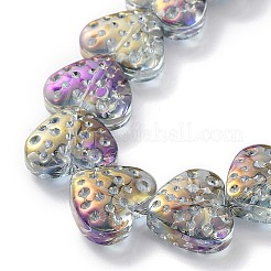 電気メッキ透明ガラスビーズ連売り  ハート  パープル  15x13mm  穴：1.2mm  約50個/連  25.59''（65センチメートル）&nbsp;EGLA-R114-02A-FR05