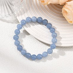 天然ペルー産エンジェライトの丸型ビーズを使用したストレッチブレスレット（女性用・男性用）  ビーズ：8mm  内径：2.17インチ（5.5cm）&nbsp;BJEW-JB13863