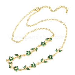 Collane a catena con maglie a forma di fiore e pavé di zirconi cubici in ottone&nbsp;KK-CBA4547-18G-03