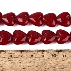 手作りランプワークビーズ連売り  ハート  暗赤色  14~15x15x8~9mm  穴：1.4~1.6mm  約23個/連  11.81''（30センチメートル）&nbsp;LAMP-Q041-04B-01