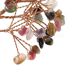 Украшения в виде дерева жизни из натуральных разноцветных кусочков турмалина&nbsp;DJEW-C016-02H