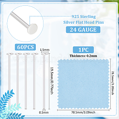 60 шт. 925 булавки с плоской головкой из стерлингового серебра STER-BC0002-17B