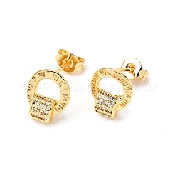 Кольцо серьги-гвоздики из латуни с микропаве и прозрачным цирконием&nbsp;EJEW-A135-14G