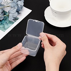 クリアプラスチックビーズ収納ケース  ヒンジ付き蓋付き  フリップカバー  正方形  ホワイト  5.5x5.5x3.5cm  インナーサイズ：5.1x5.1センチメートル&nbsp;CON-WH0074-63A