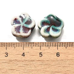 手作りの陶器ビーズ  花  ミディアムアクアマリン  14.5x15x6.5mm  穴：2mm&nbsp;PORC-H013-02-05