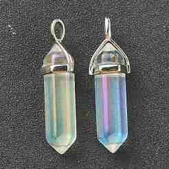ガラスチャーム  プラチナトーンの真鍮パーツ  弾丸  クリアAB  39.5x12x11.5mm  穴：4.5x2.8mm&nbsp;G-M378-01P-C01