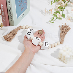 Гирлянда из деревянных бисера с кистями из джутового шнура DJEW-WH0042-68A