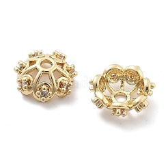 Perle en laiton plaquée en forme de fleur avec micro pavé de zircones cubiques transparentes&nbsp;KK-H449-65G-02-NR