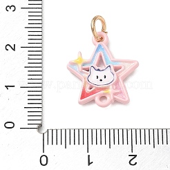 合金エナメルコネクタチャーム  猫のリンク付き星  ステンレス製ジャンプリング付き  ピンク  19x17x3mm  穴：4mmと1.5mm&nbsp;AL-CBA68FA-06G