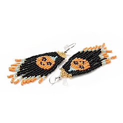 Boucles d'oreilles lustre citrouille tressée en graines de verre&nbsp;EJEW-B012-06