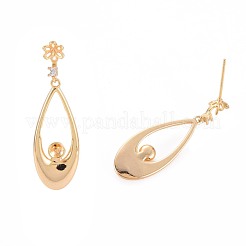 Латунные микро-паве прозрачные серьги-гвоздики из циркония KK-S364-147