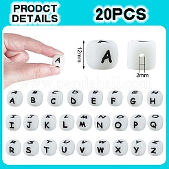 20 pièces cube lumineux lettre perles de silicone 12x12x12mm dés carrés alphabet perles avec 2mm trou entretoise perles de lettre en vrac pour bracelet collier fabrication de bijoux&nbsp;JX437V