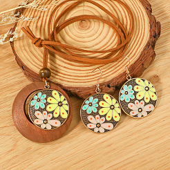 Комплекты из ожерелий и висячих серег из богемского сплава с эмалью и деревом FS-WGC69E7-01